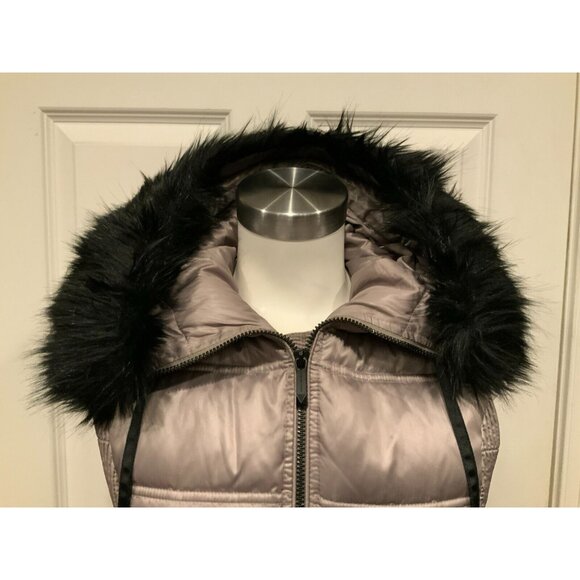 BCBG Max Azria Camel Puffer Vest W/ Detachable Faux Fur Trimmed Hood, Size S - Picture 2 of 9